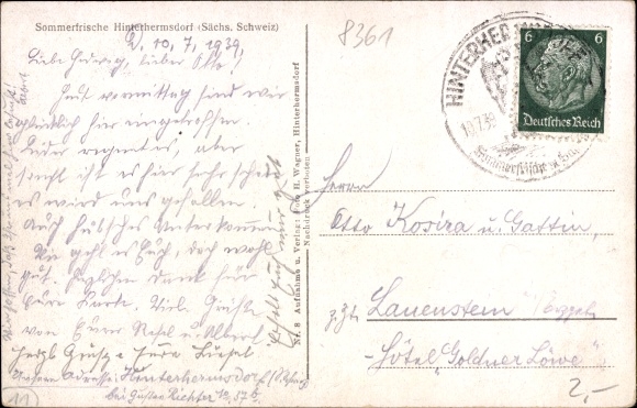 Ak Hinterhermsdorf Sebnitz, uitzicht op de stad, kerk, velden