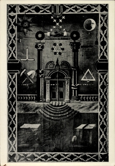 Postcard Erlangen in Middle Franconia Bavaria, Freemason Lodge Lebanon to the 3 Cedars, carpet in the temple