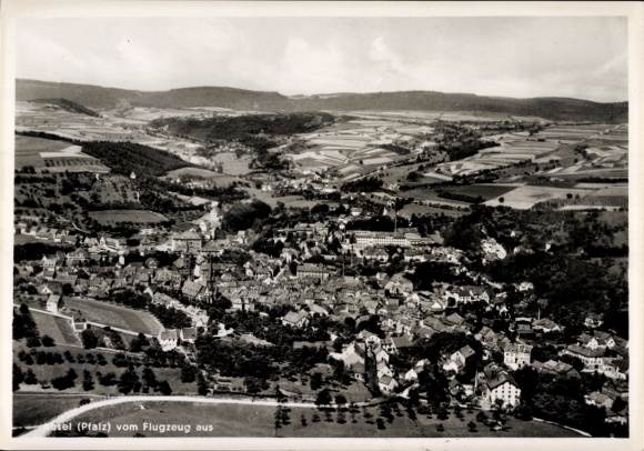 Postcard Kusel in the Palatinate, aerial photograph