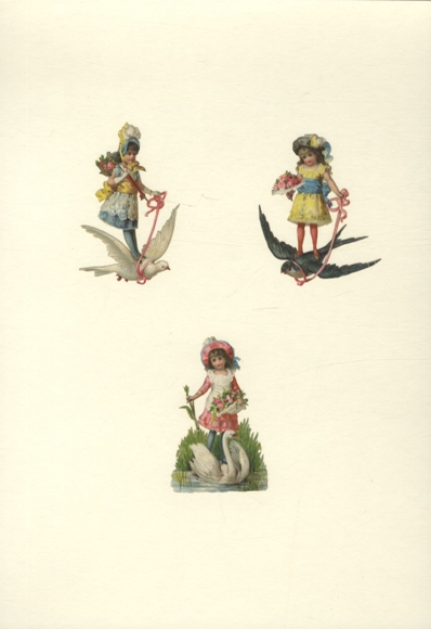 3 wafers girl with dove, swallow, swan, each approx. 7 x 6 cm
