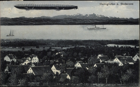 Postcard Hemigkofen Kressbronn am Bodensee, general view, Zeppelin