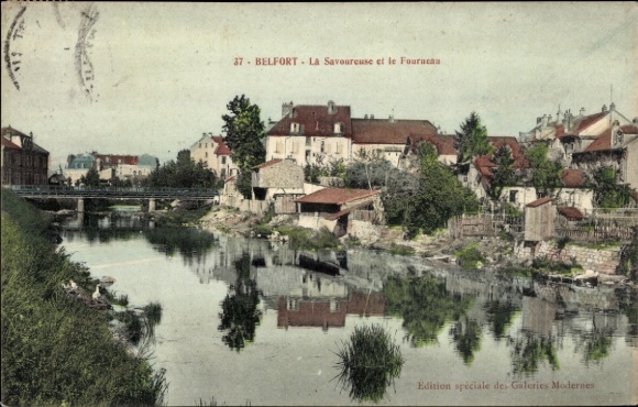 Postcard Belfort Beffert Beffort Territoire de Belfort, view of houses, river Savoureuse, calm water