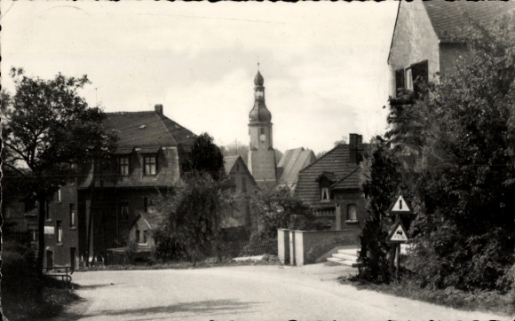 Postcard Neumark in Saxony, street section, church tower