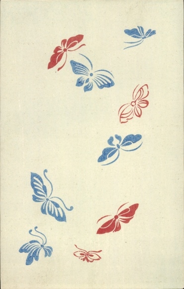 Ak Rote und blaue Schmetterlinge, Druckmuster