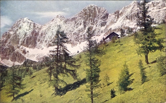 Postcard Ramsau am Dachstein Styria, Dachstein south walls with Austriahütte