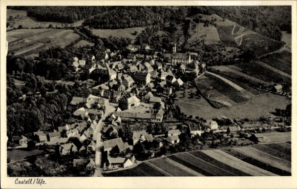 Postcard Castell Lower Franconia, aerial photograph, panorama