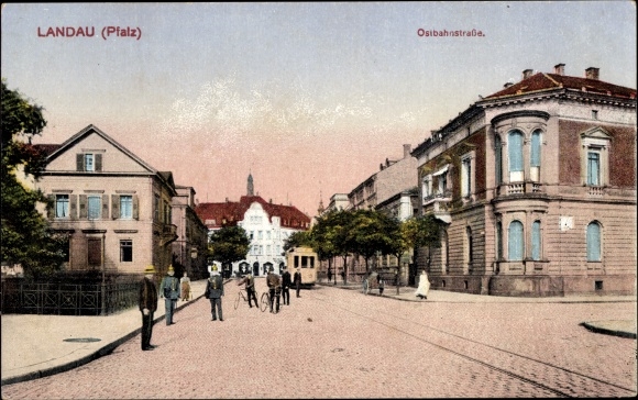 Postcard Landau in der Pfalz, Ostbahnstrasse, tram