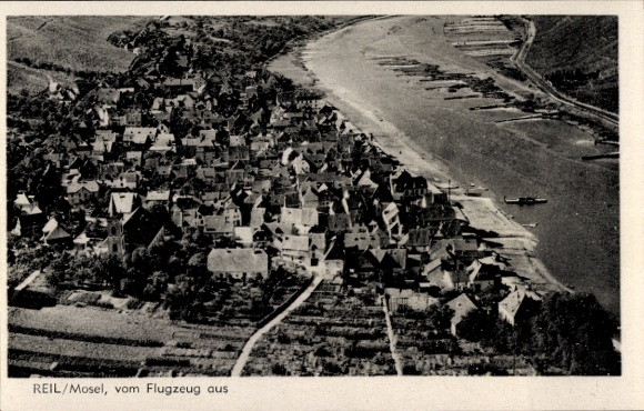 Postcard Reil on the Moselle, aerial photograph