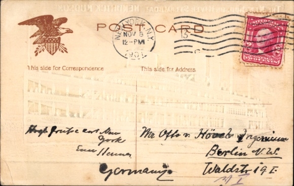 Embossed Postcard New Hudson River Steamboat Hendrick Hudson