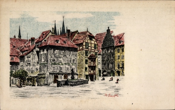 Künstler Ak Lark, B., Cheb Eger Region Karlsbad, Marktplatz