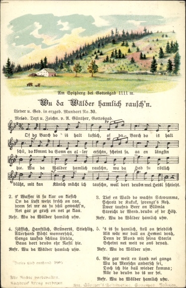 Song Postcard Günther, Anton, Wu da woods murmur hamlich, Erzgebirge dialect No. 30, Spitzberg
