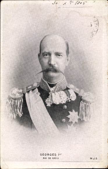 Postcard George I. King of the Hellenes, Greece, portrait in uniform, medal