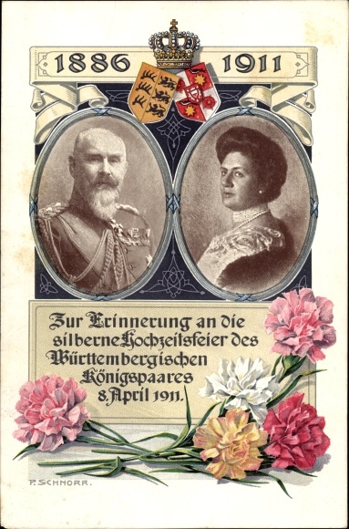 PC King Wilhelm II of Württemberg, Marie zu Waldeck and Pyrmont, silver wedding 1911, coat of arms