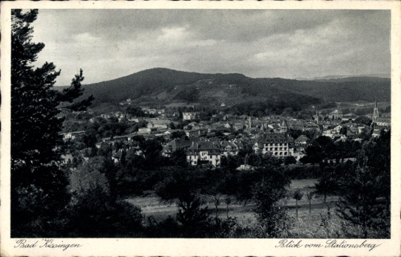 Postcard Bad Kissingen Lower Franconia Bavaria, black and white picture, view from Stationsberg, city view, Hü