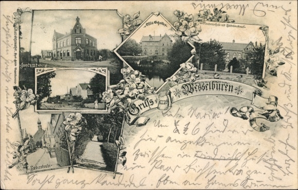 Ak Wesselburen in Sleeswijk-Holstein, Süderstraße, postkantoor, jongensschool, Villa Schiller