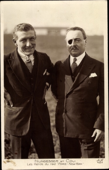 Postcard Nungesser and Coli, Heroes of the Paris-New York Raid, Piloten