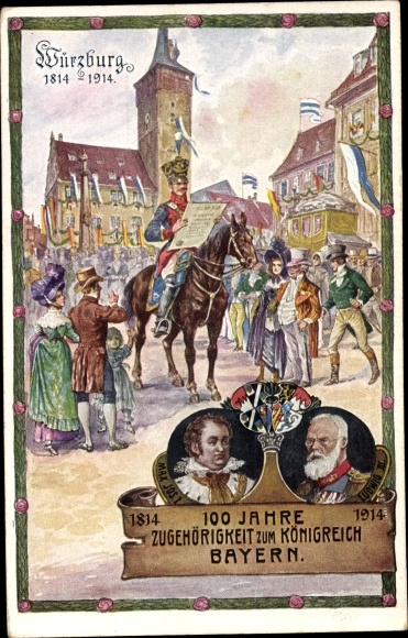 Briefpapier ansichtkaart Würzburg am Main Unterfranken, 100 jaar eigendom van het Koninkrijk Beieren 1914
