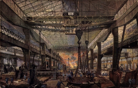 Kunstenaarsvereniging Essen in het Ruhrgebied, Fried. Krupp AG, gietstaalfabriek, tankbewerkingswerkplaats