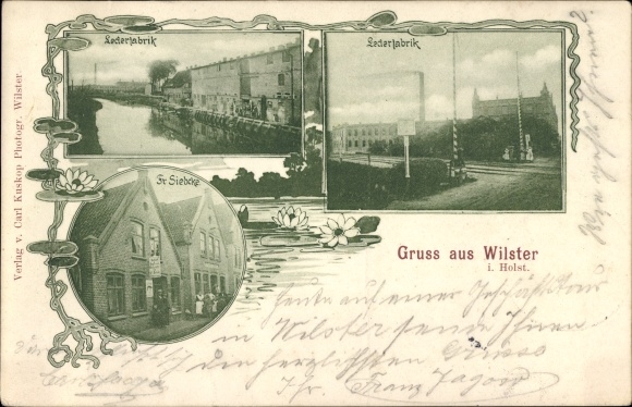 Art Nouveau pocztówka Wilster in Holstein, fabryka skór, akcja