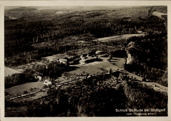 Postcard Stuttgart in Württemberg, aerial photo of the castle, Solitude, from an airplane