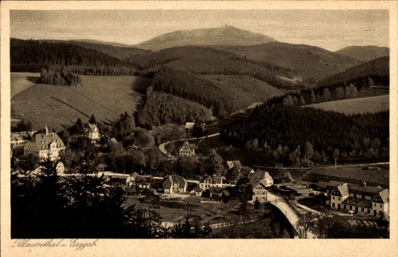 Postcard Blauenthal Eibenstock in the Ore Mountains, Panorama, Accommodation House Auersberg