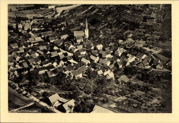 Postcard Machtilshausen Elfershausen Lower Franconia, aerial photograph