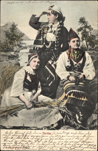 Postcard women in Danish costumes