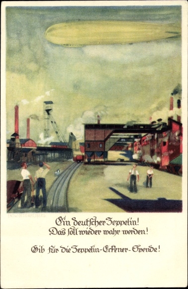 Artist PC Amtsberg, Otto, a German Zeppelin, Eckener donation, airship, industrial plants