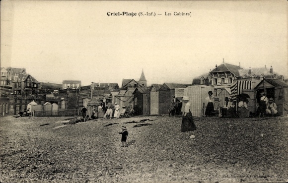 Ak Criel-sur-Mer Seine Maritime, hutten, strand