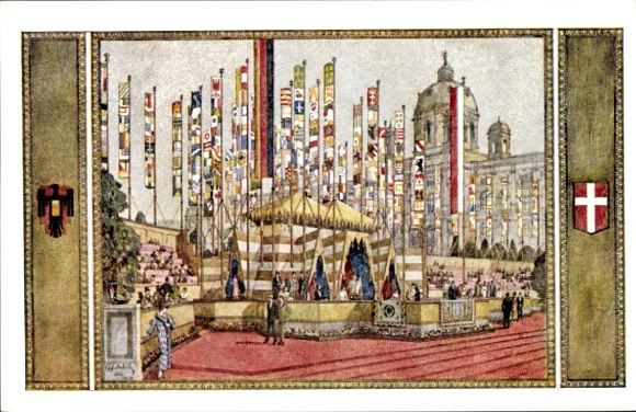Coat of arms artist Postcard Schüle, Vienna I Innere Stadt, marquee at Burgring, 10th German Singers' Festival