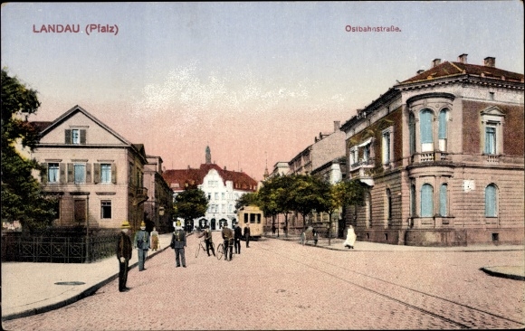 Ak Landau in der Pfalz, Ostbahnstraße, Straßenbahn