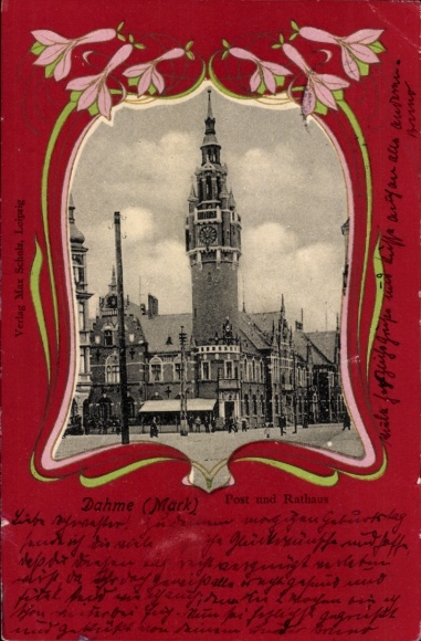 Passepartout Postcard Dahme in der Mark, Post and Town Hall