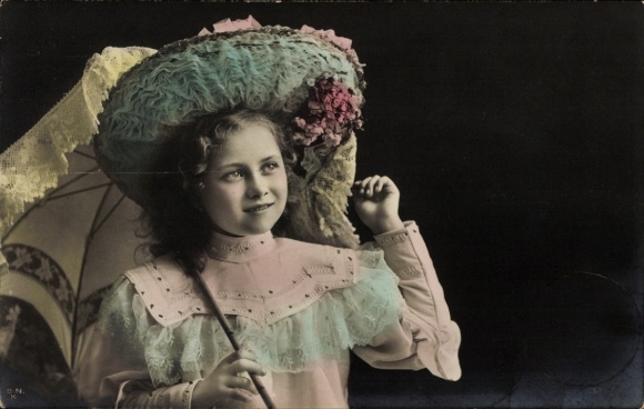 Photo Postcard Girl with Parasol in Fine Dress
