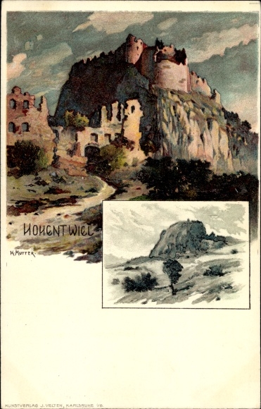 Künstler Litho Mutter, K., Singen Hohentwiel im Kreis Konstanz, Burgruine