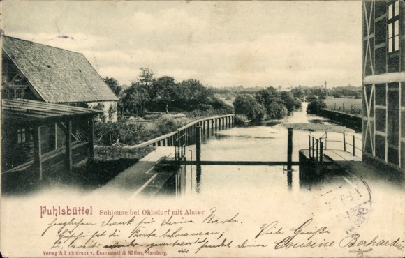 Postcard Hamburg Nord Fuhlsbüttel, lock near Ohlsdorf with Alster