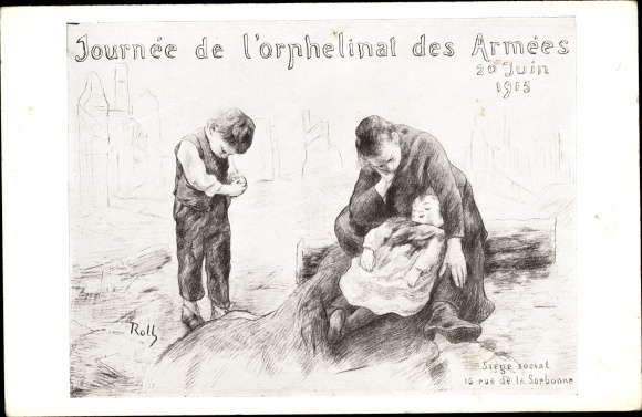 Artist Postcard Day of the Army Orphanage 1915, Headquarters, Rue de la Sorbonne, I WW