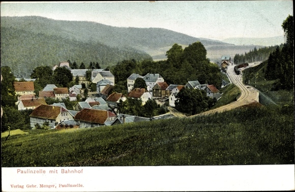 Ak Paulinzella Königsee Rottenbach Thüringen, Blick zum Gasthaus Menger, Bahnhof