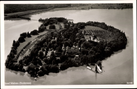 Ak Insel Mainau im Bodensee, Fliegeraufnahme der Insel
