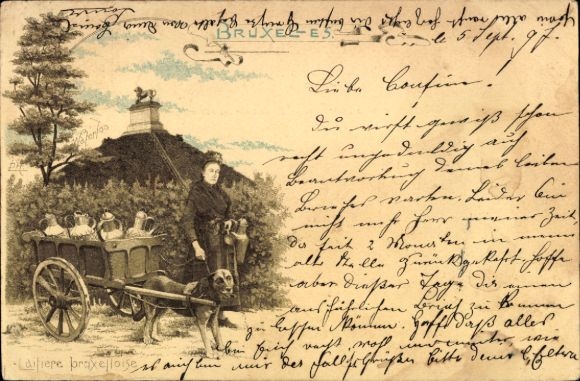 Litho Bruxelles Brüssel, Milchmädchen, Arbeitshund