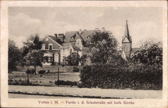 Postcard Velten in der Mark, Schulstraße, Catholic Church