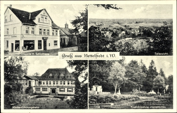 PC Nettelstedt Lübbecke Westfalen, children&#39;s home, open-air stage, drugstore, partial view