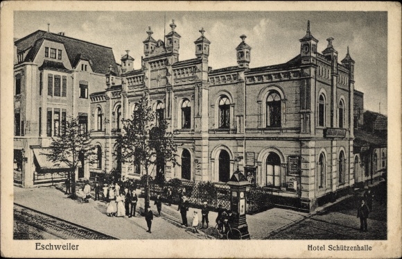 Postcard Eschweiler in North Rhine-Westphalia, street section with a view of the Hotel Schützenhalle