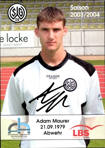 Autograph card footballer Adam Maurer, SG Wattenscheid 09, autograph