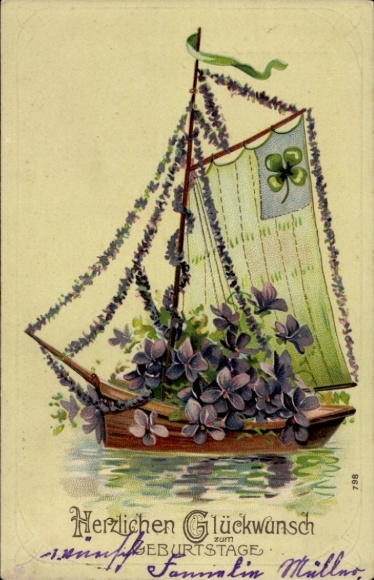 Embossed PC congratulations birthday, sailboat, violet