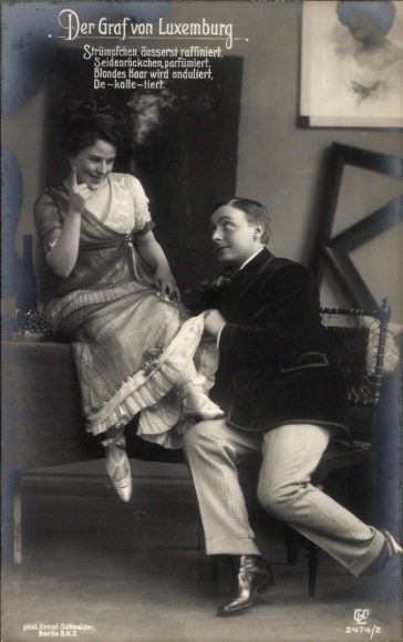 Postcard Count of Luxembourg, scene from the operetta