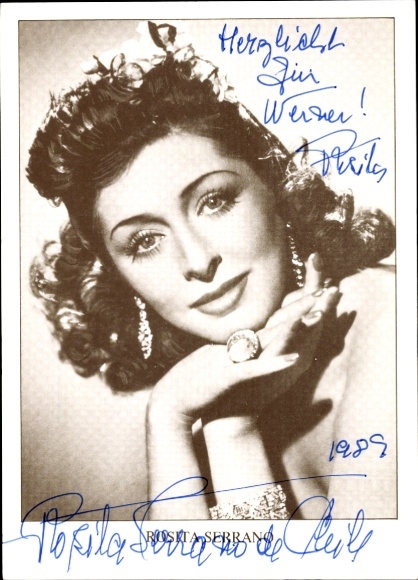 Ak Schauspielerin Rosita Serrano, Portrait, Schmuck, Autogramm