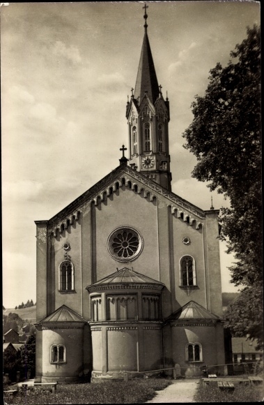 Postcard Eibenstock in the Erzgebirge of Saxony, church, exterior view