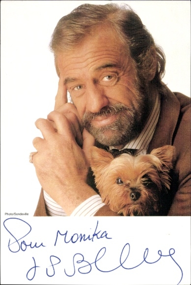 Postcard Actor Jean Paul Belmondo, Portrait, Autograph, Terrier