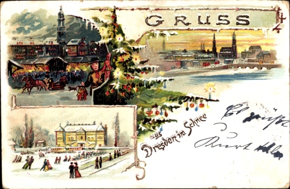Chromo-Litho Dresden Center, Christmas market, ice rink, Christmas tree
