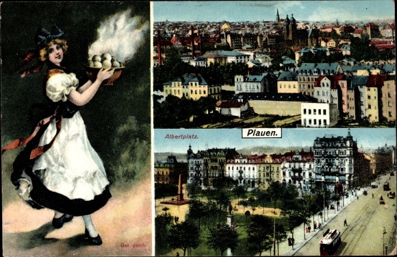 PC Plauen im Vogtland, Albertplatz, panorama, woman with dumplings